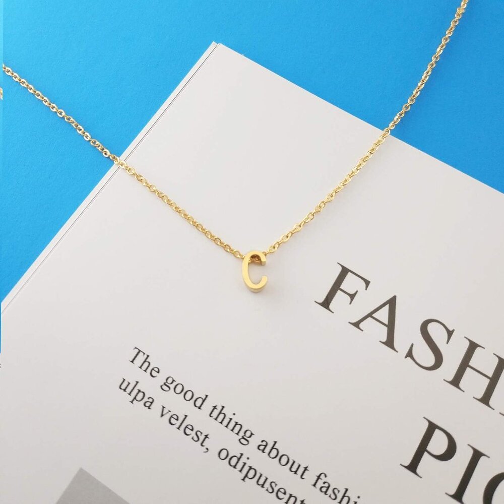 Tiny Initial Necklace 18k Gold Plated Small Lette… - image 3